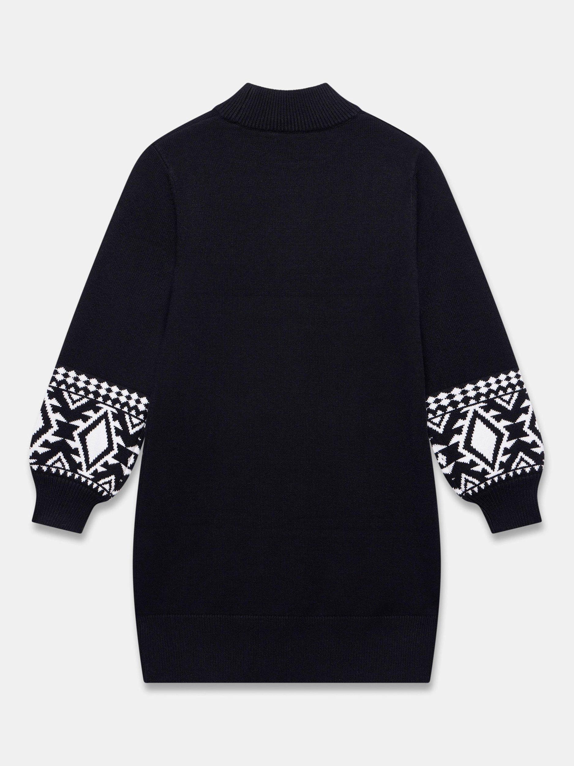 Product image 7 of 7, which shows Mint Velvet Graphic Sleeve Turtle Neck Mini Dress , Black/White, XL