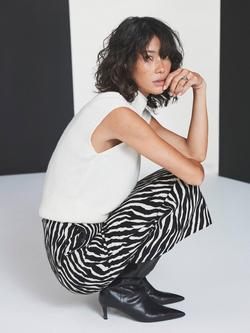 Mint Velvet Zebra Print Midi Skirt - view 2, White/Black