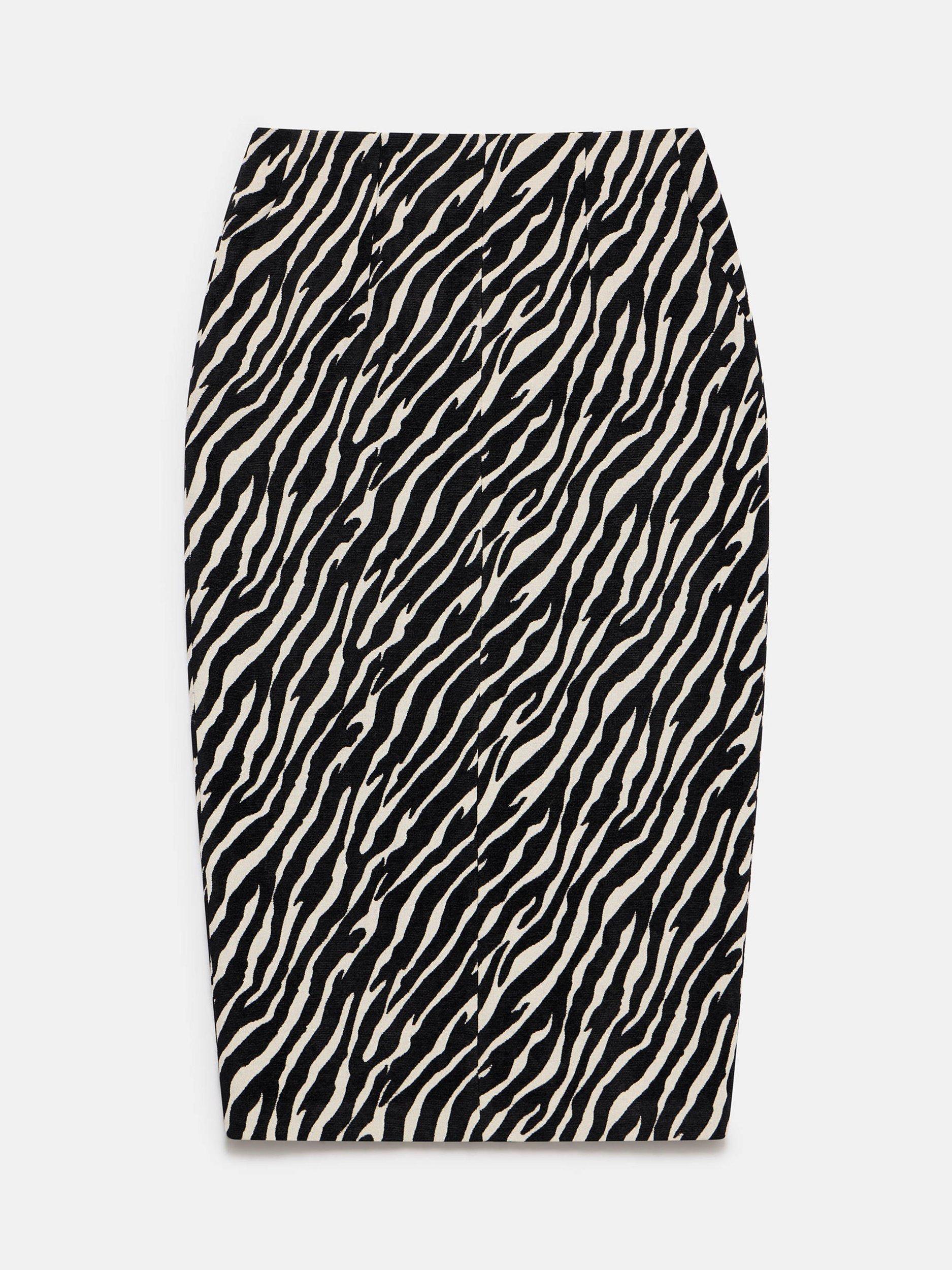 Product image 7 of 8, which shows Mint Velvet Zebra Print Midi Skirt, White/Black, 16