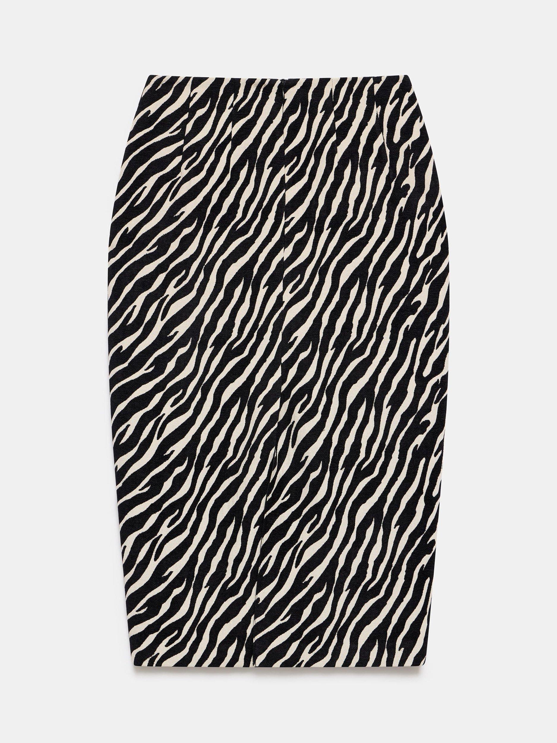 Product image 8 of 8, which shows Mint Velvet Zebra Print Midi Skirt, White/Black, 16