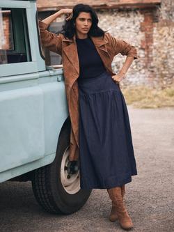 Mint Velvet Cotton Denim A-Line Maxi Skirt, Blue Navy