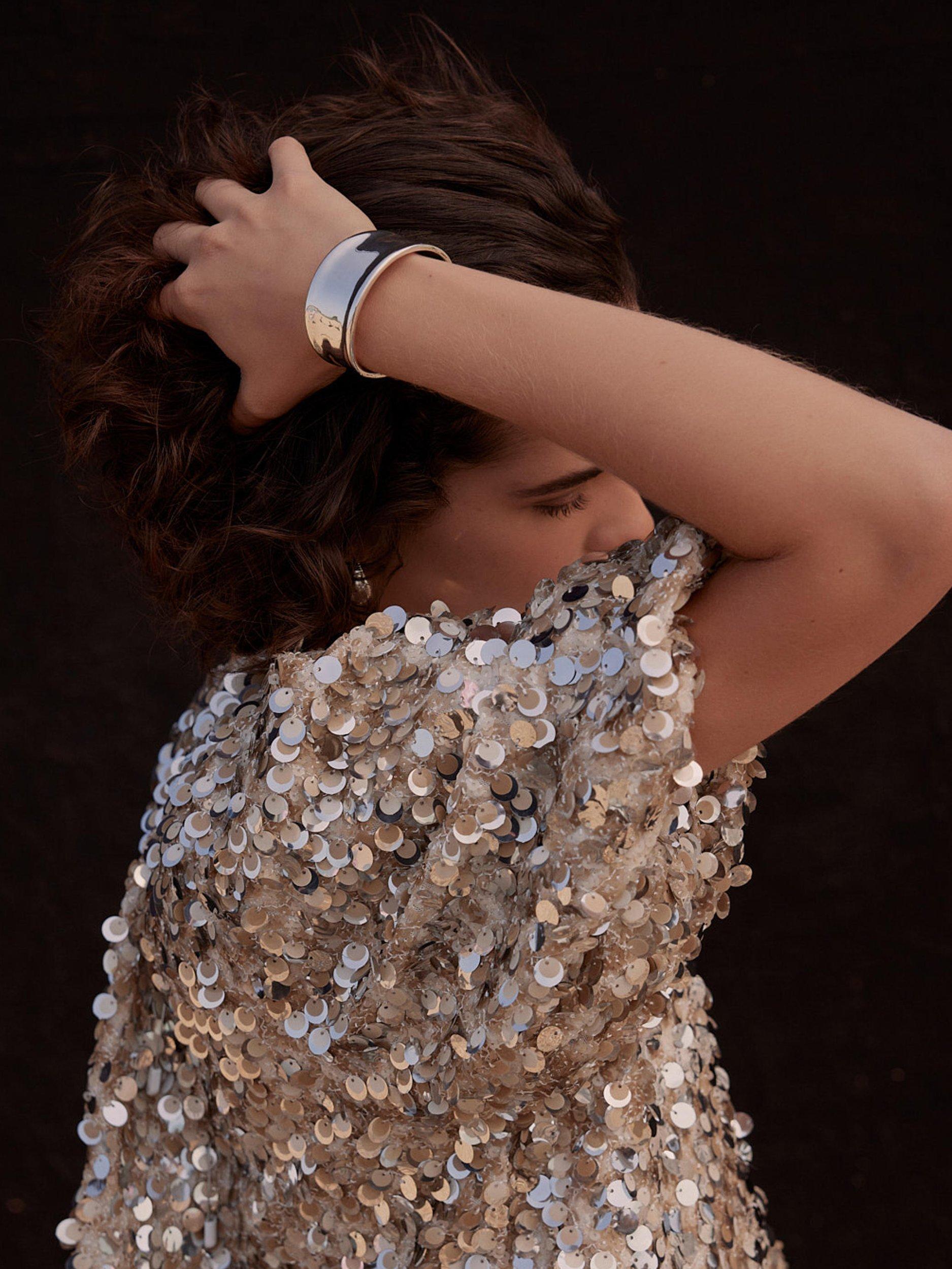 Product image 6 of 8, which shows Mint Velvet Sequin Puff Sleeve Top , Silver, XS