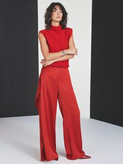Mint Velvet Mid Rise Drape Detail Trousers, Red, Red