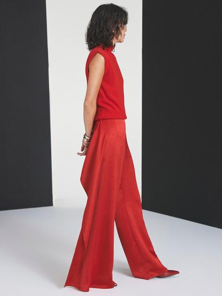 Mint Velvet Mid Rise Drape Detail Trousers, Red - view 2, Red