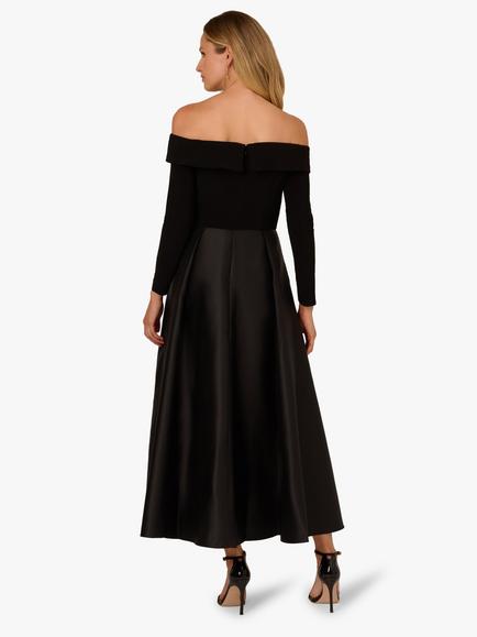 Adrianna Papell Long Sleeve Bardot Neck Midi Dress - view 2, Black