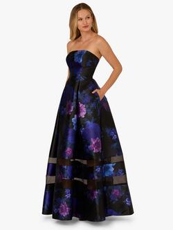 Adrianna Papell Floral Sleeveless Bandeau Neck Maxi Dress, Black/Multi
