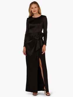 Adrianna Papell Long Sleeve Boat Neck Maxi Dress, Black