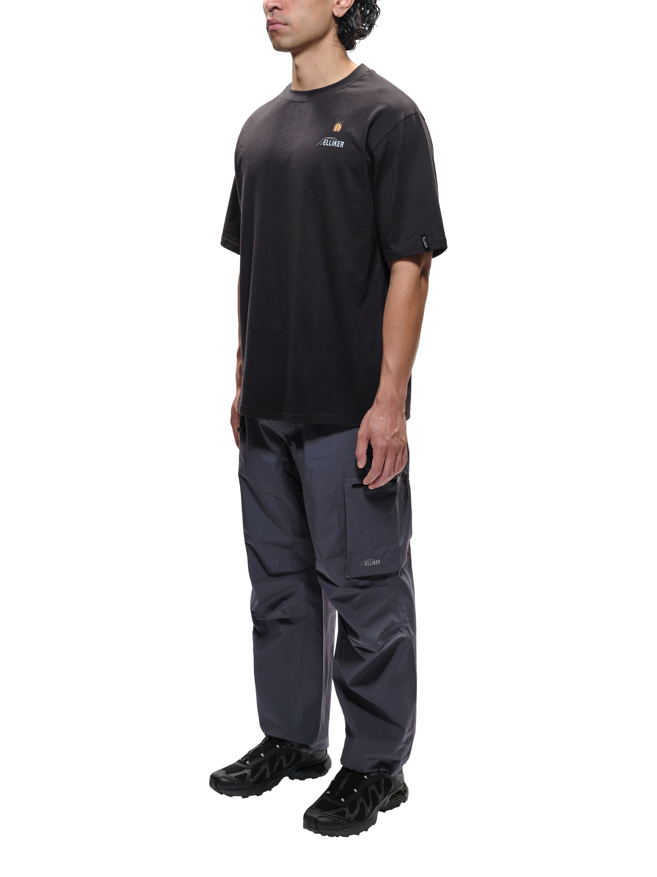 Product image 1 of 9, which shows ELLIKER Rill Bug Cotton Regular Fit T-Shirt, Black, XS