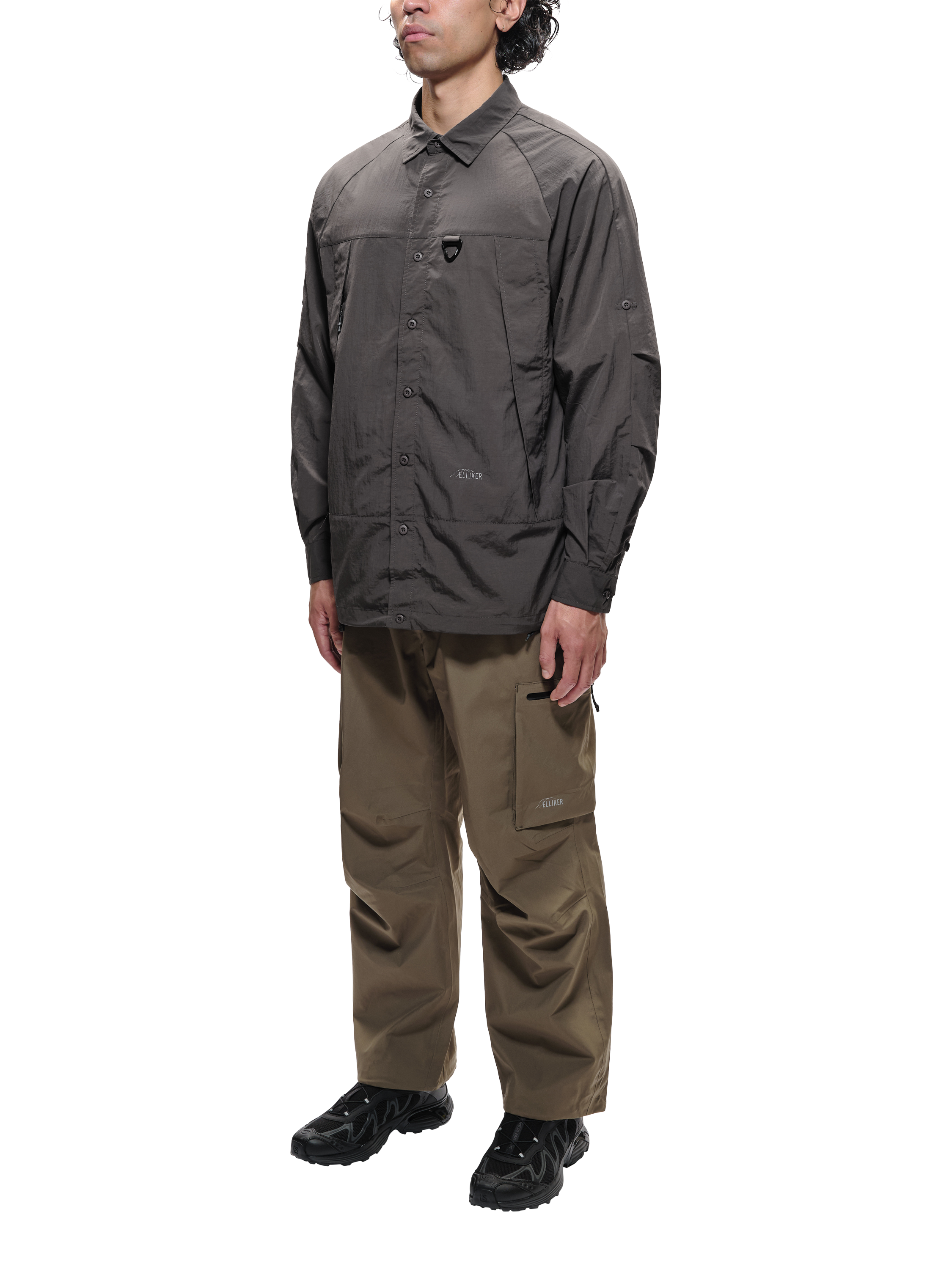 Product image 1 of 7, which shows ELLIKER Craw Long Sleeve Zipper Tech Shirt, Grey, S
