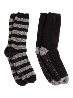 totes Supersoft Slipper Socks, Pack of 2, Black/Grey, Black/Grey