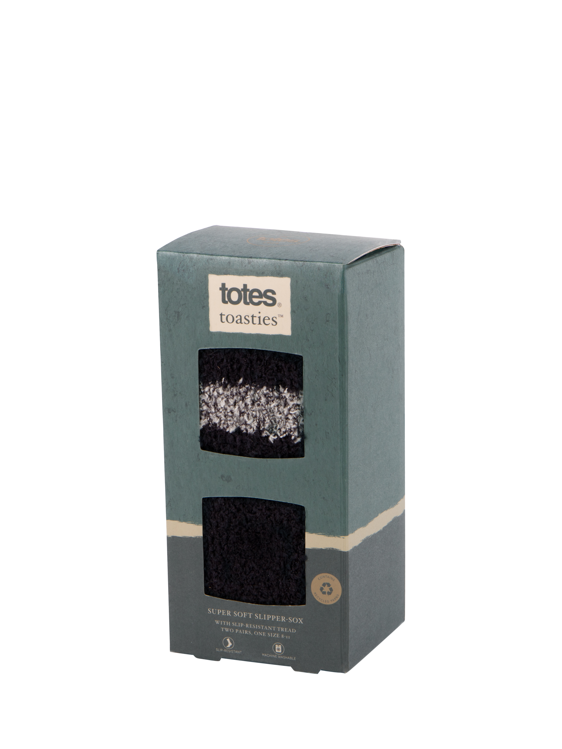 Product image 4 of 4, which shows totes Supersoft Slipper Socks, Pack of 2, Black/Grey, 8-11