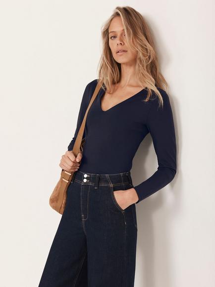 Mint Velvet Long Sleeve Layering Top, Navy, Blue Navy