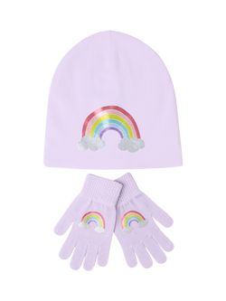 Lindex Kids' Cotton Rich Rainbow Hat and Gloves Set, Lilac, Lilac