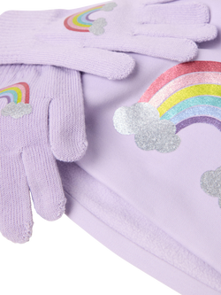 Lindex Kids' Cotton Rich Rainbow Hat and Gloves Set, Lilac - view 2, Lilac