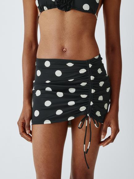 John Lewis Polka Dot Adjustable Side Swim Skirt, Mono Spot, Mono Spot