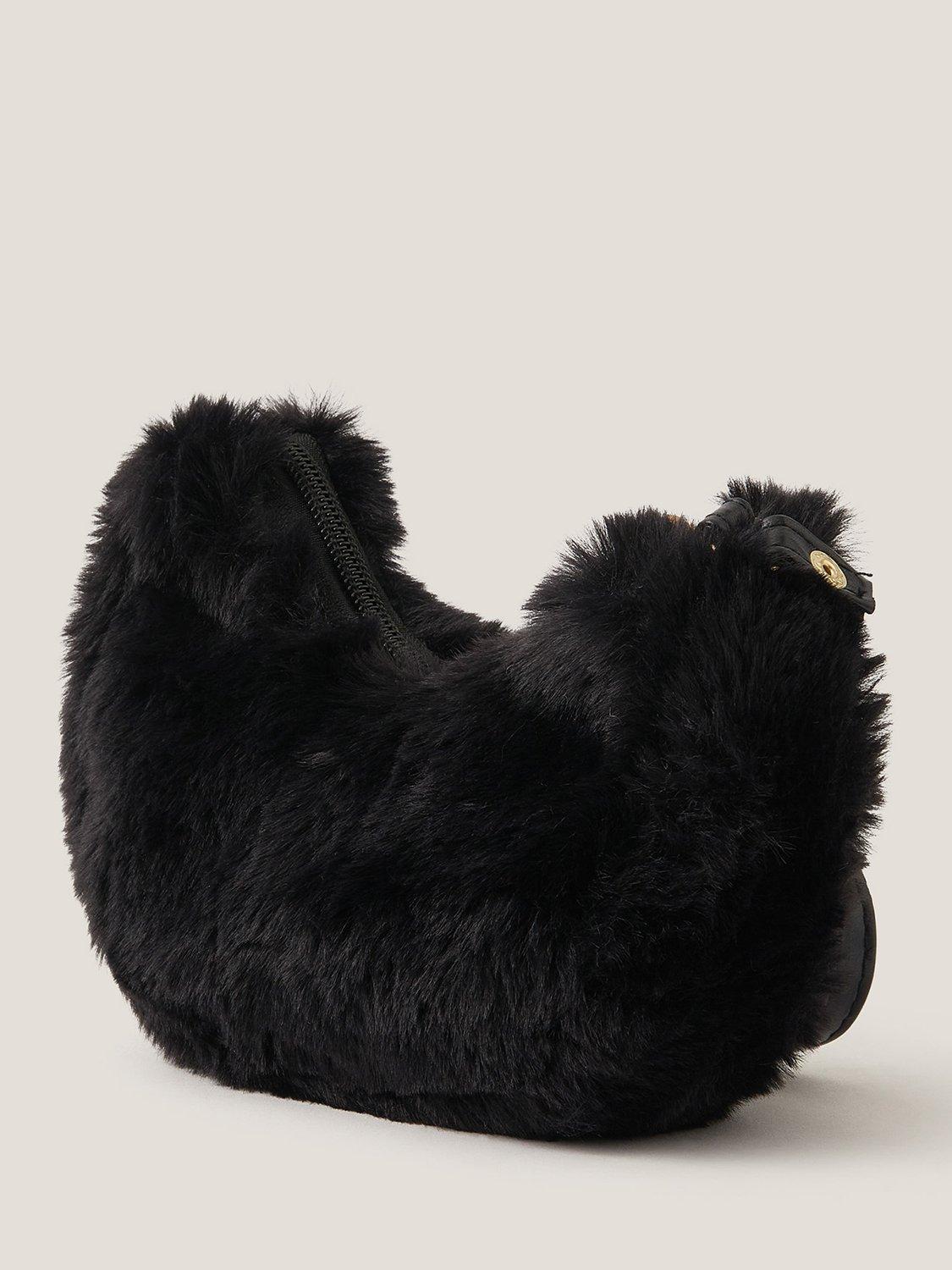 Product image 2 of 4, which shows Monsoon Kids' Fluffy Cat Crossbody Bag, Black, One Size