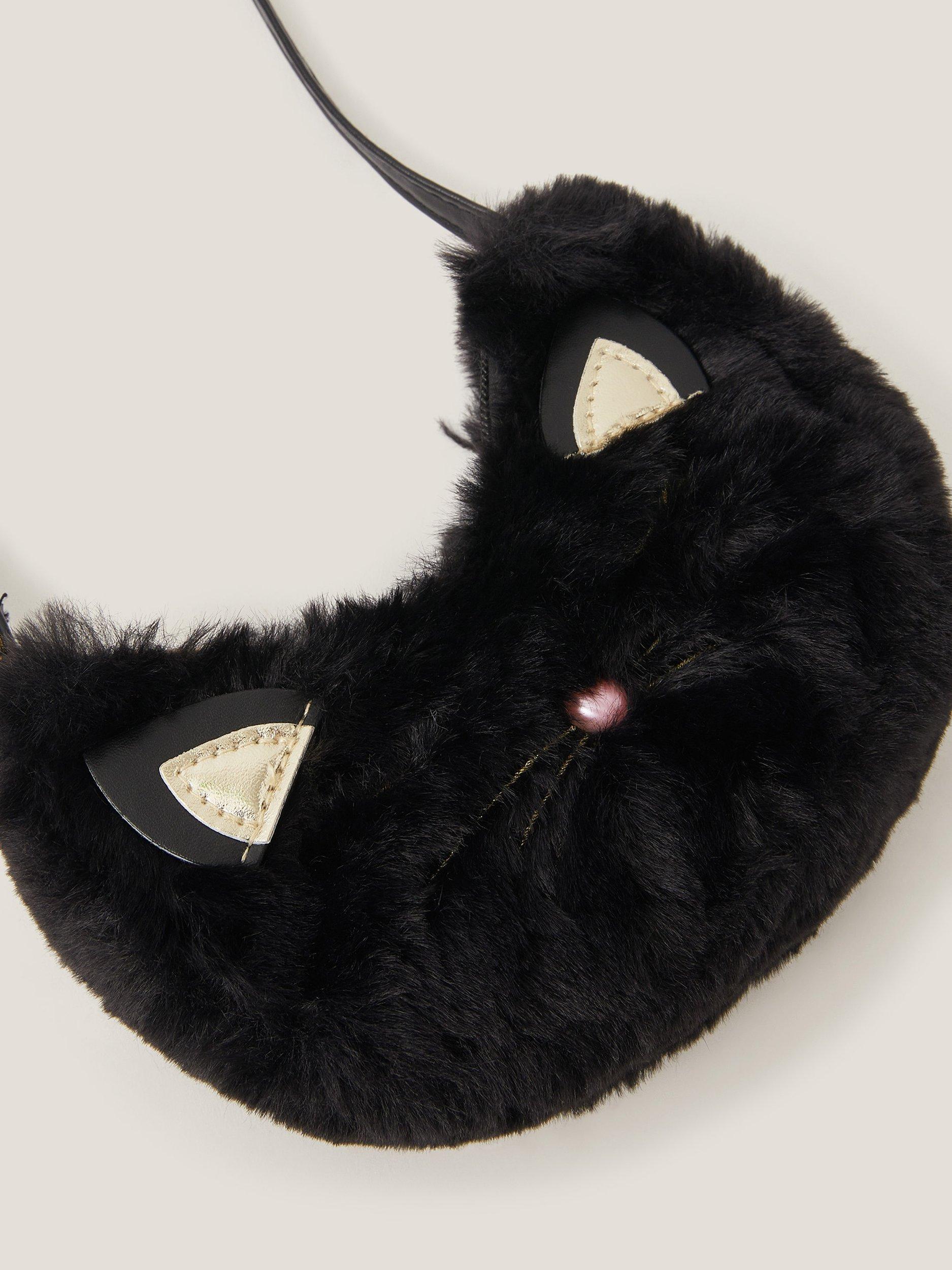 Product image 3 of 4, which shows Monsoon Kids' Fluffy Cat Crossbody Bag, Black, One Size