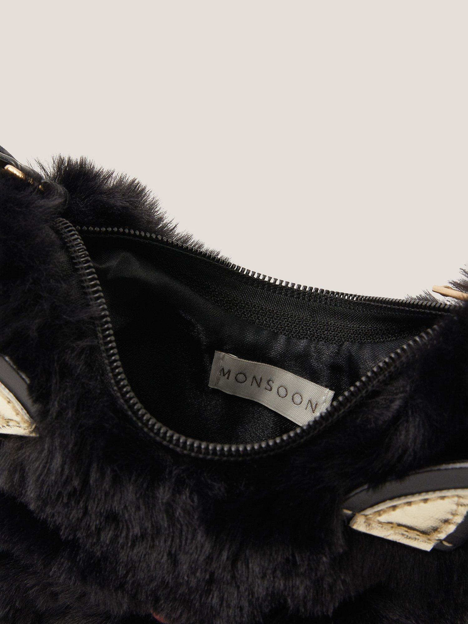 Product image 4 of 4, which shows Monsoon Kids' Fluffy Cat Crossbody Bag, Black, One Size