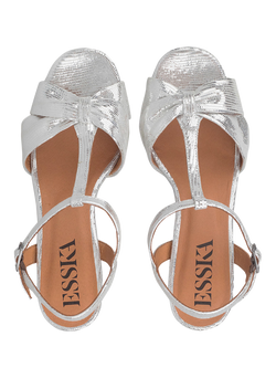 Esska Celia Leather Block Heel Platform Strappy Sandals, Silver - view 2, Silver