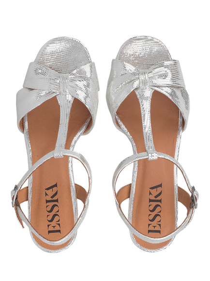 Esska Celia Leather Block Heel Platform Strappy Sandals, Silver - view 2, Silver