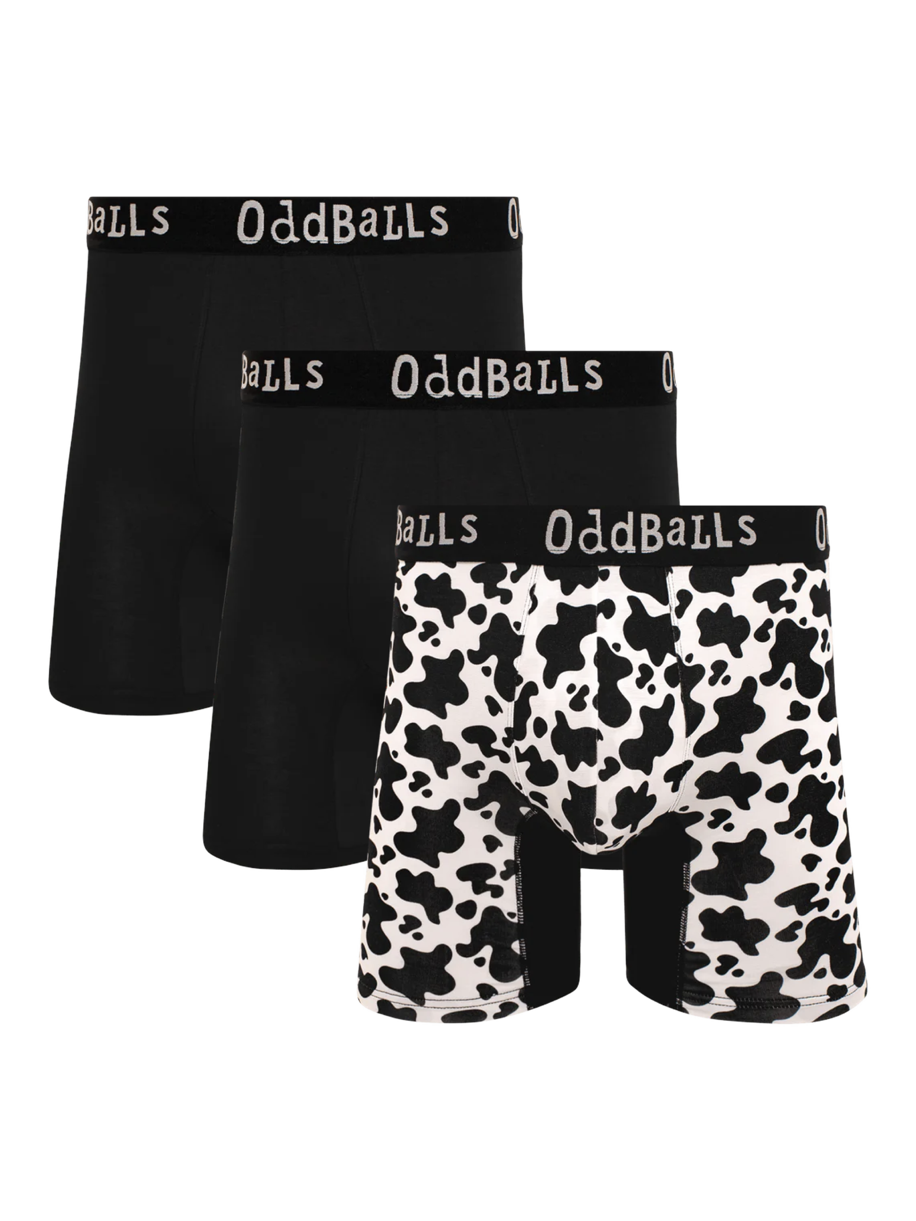 Product image 1 of 6, which shows OddBalls Cotton Stretch Boxer Shorts, Pack of 3, Black, XXS