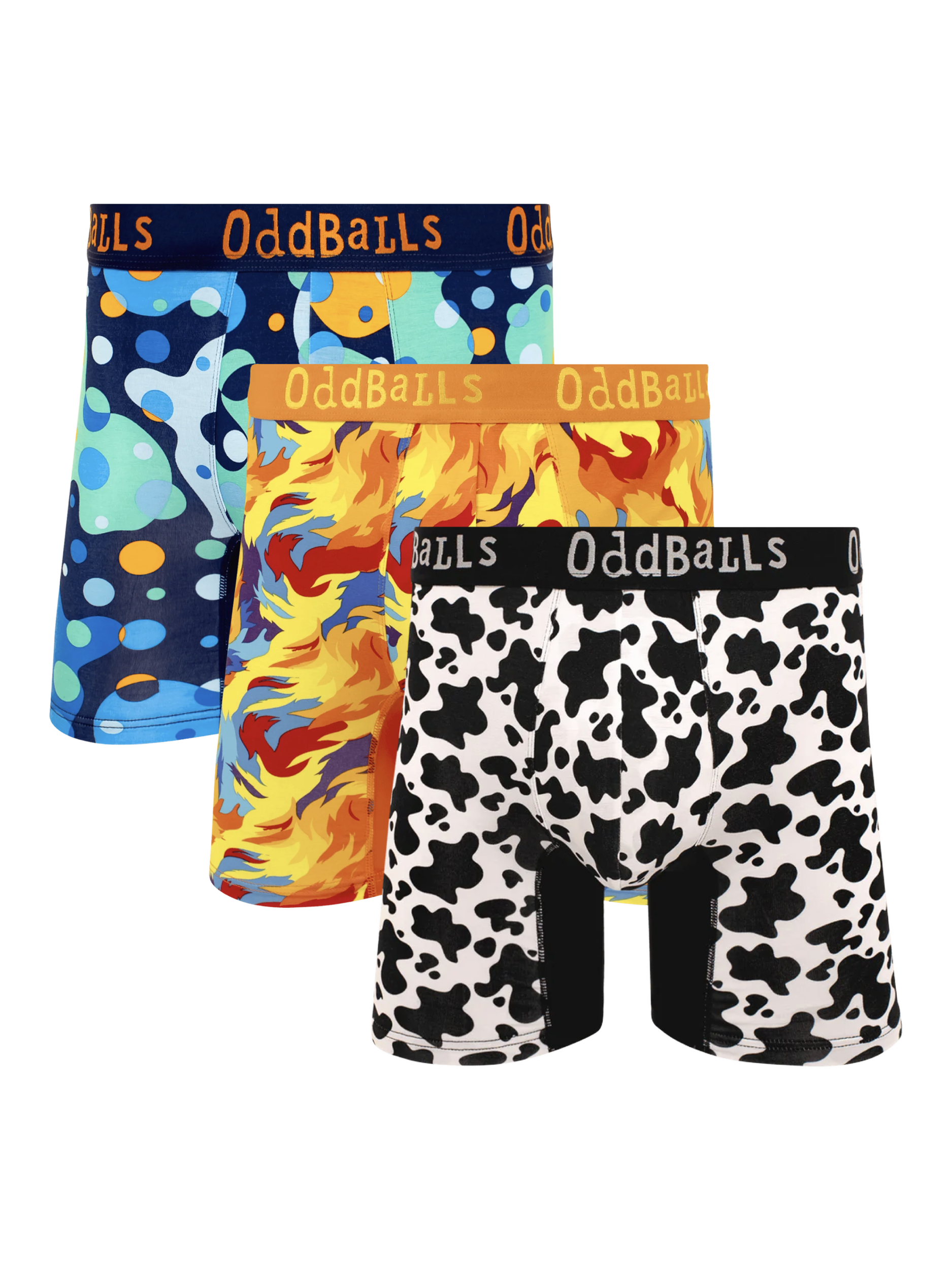 Product image 1 of 5, which shows OddBalls Bamboo Stretch Printed Boxer Shorts, Pack of 3, Multi, XXS