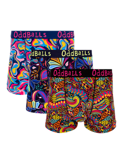 OddBalls Cotton Stretch Boxer Shorts, Pack of 3, Black & White, Black & White