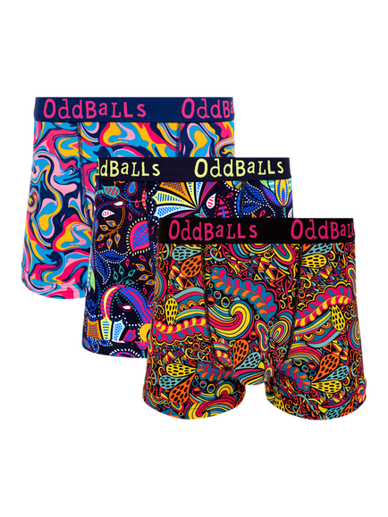 OddBalls Cotton Stretch Boxer Shorts, Pack of 3, Black & White, Black & White