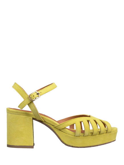 Esska Cristi Block Heeled Leather Sandals, Lemon, Lemon