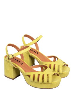 Esska Cristi Block Heeled Leather Sandals, Lemon - view 2, Lemon