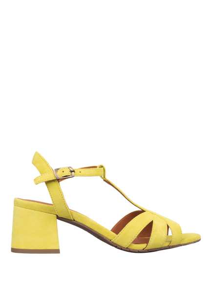 Esska Gabby Suede Low Block Heel Strappy Sandals, Lemon, Lemon