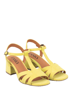 Esska Gabby Suede Low Block Heel Strappy Sandals, Lemon - view 2, Lemon