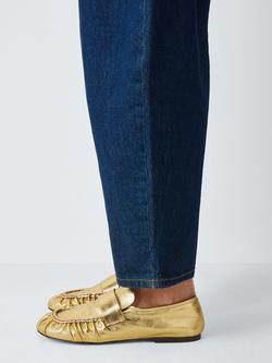 John Lewis Georgie Leather Round Toe Ruched Apron Loafers, Gold - view 2, Gold