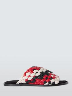 John Lewis Lesley Leather Chunky Woven Cross Strap Slider Sandals, Black/Red/White, Black/Red/White