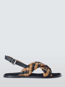 John Lewis Lillan Leather Chunky Woven Cross Strap Slingback Sandals, Black/Tan, Black/Tan