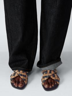 John Lewis Lillan Leather Chunky Woven Cross Strap Slingback Sandals, Black/Tan - view 2, Black/Tan