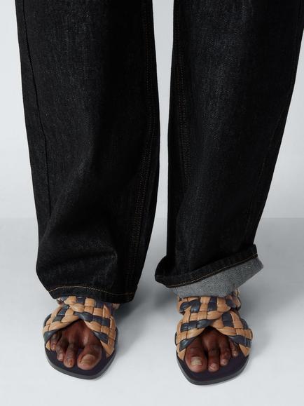 John Lewis Lillan Leather Chunky Woven Cross Strap Slingback Sandals, Black/Tan - view 2, Black/Tan