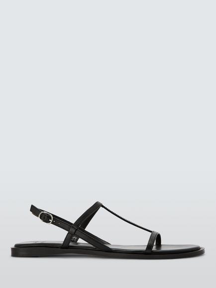 John Lewis Lia Leather T-Bar Ankle Strap Barely There Strappy Sandals, Black, Black