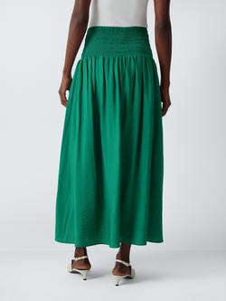 John Lewis Shirred Waist Midi Skirt containing LENZING™ ECOVERO™ Viscose, Pine Green - view 2, Pine Green
