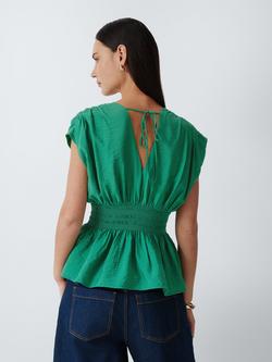 John Lewis Shirred Waist V-Neck Cap Sleeve Peplum Top containing LENZING™ ECOVERO™ Viscose, Pine Green - view 2, Pine Green