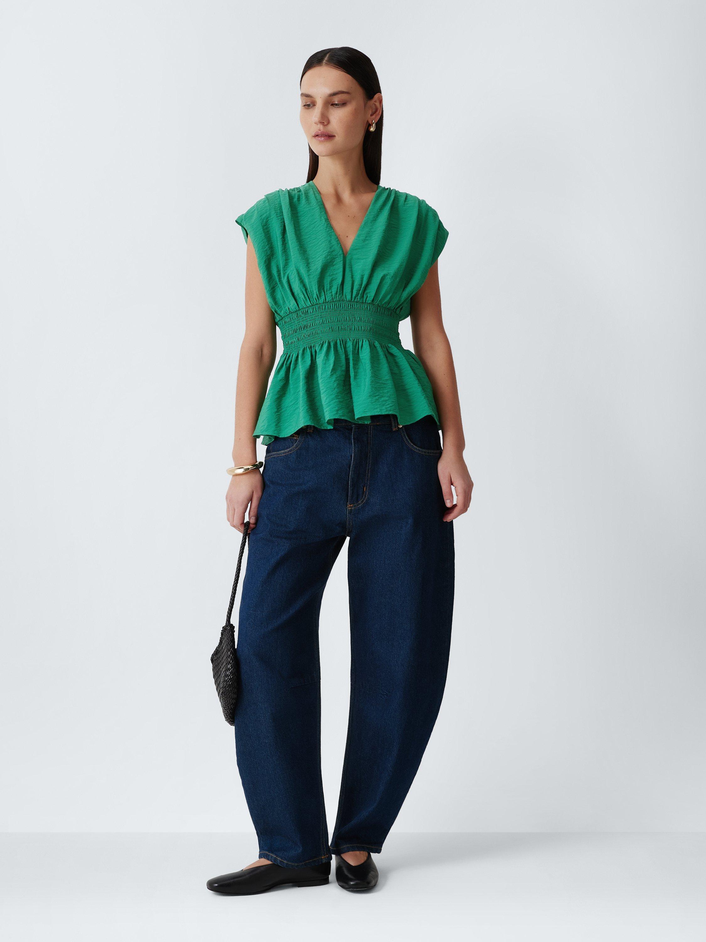 John Lewis Shirred Waist V-Neck Cap Sleeve Peplum Top containing 