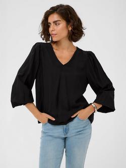 KAFFE Lufia Long Sleeve V Neck Blouse, Black Deep