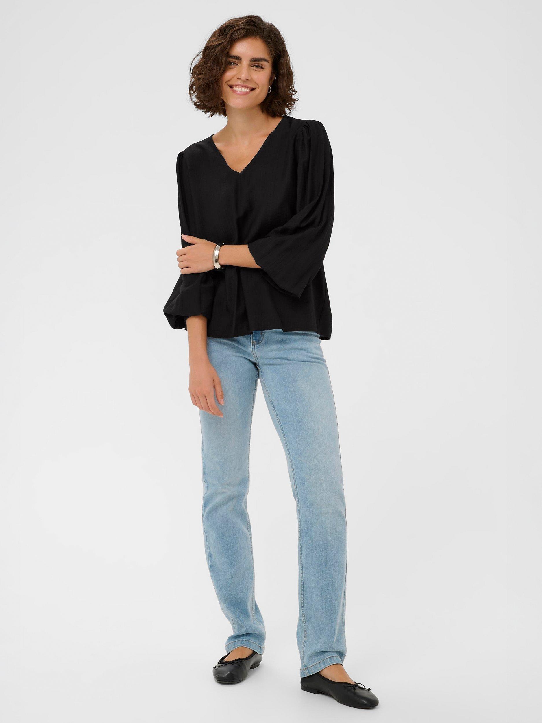 Product image 3 of 6, which shows KAFFE Lufia Long Sleeve V Neck Blouse, Black Deep, 8