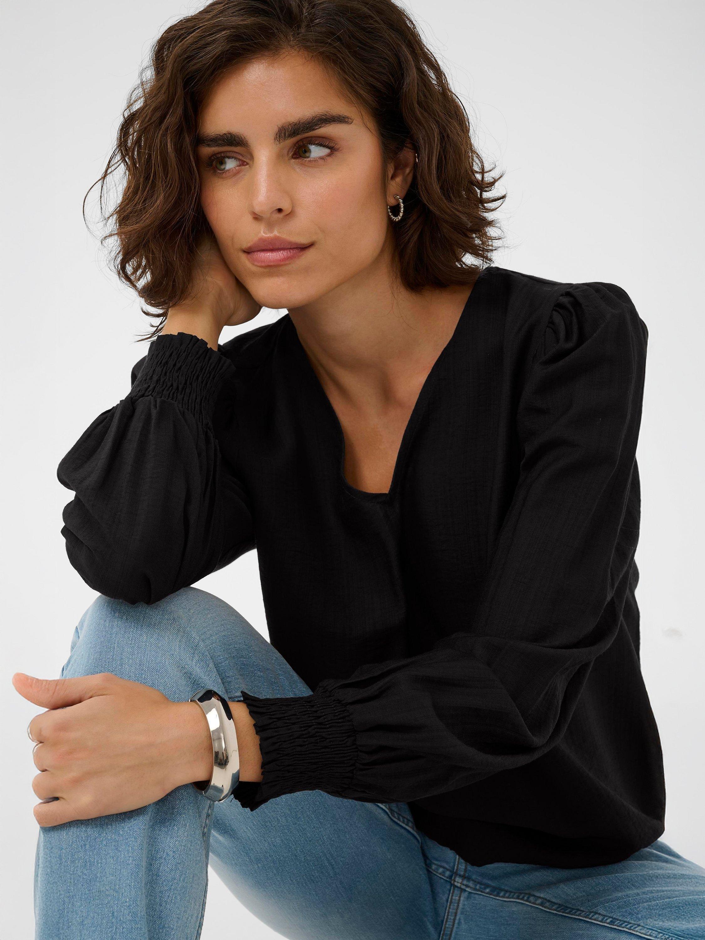 Product image 4 of 6, which shows KAFFE Lufia Long Sleeve V Neck Blouse, Black Deep, 8