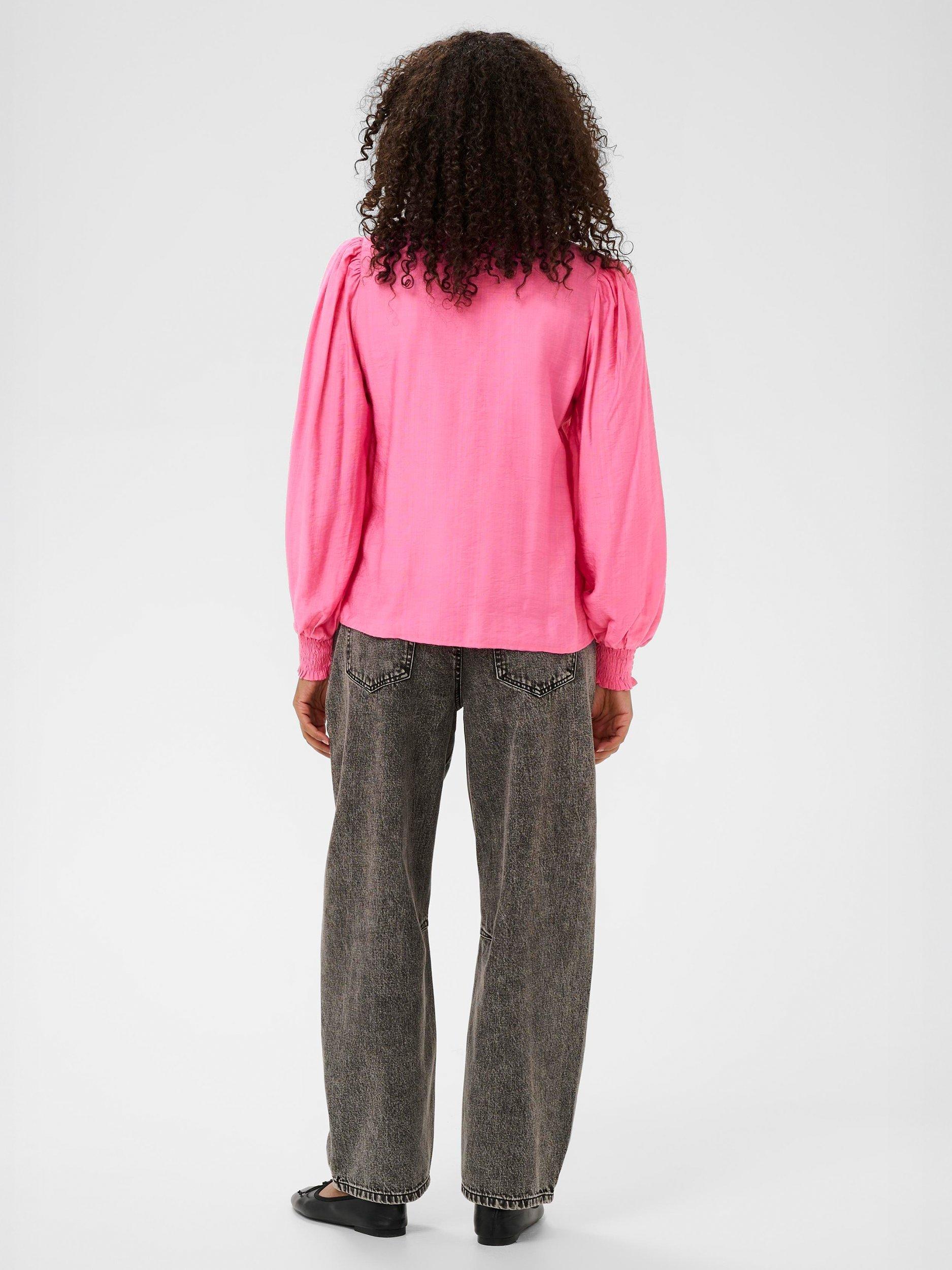 Product image 2 of 6, which shows KAFFE Lufia Long Sleeve V Neck Blouse, Pink Power, 8
