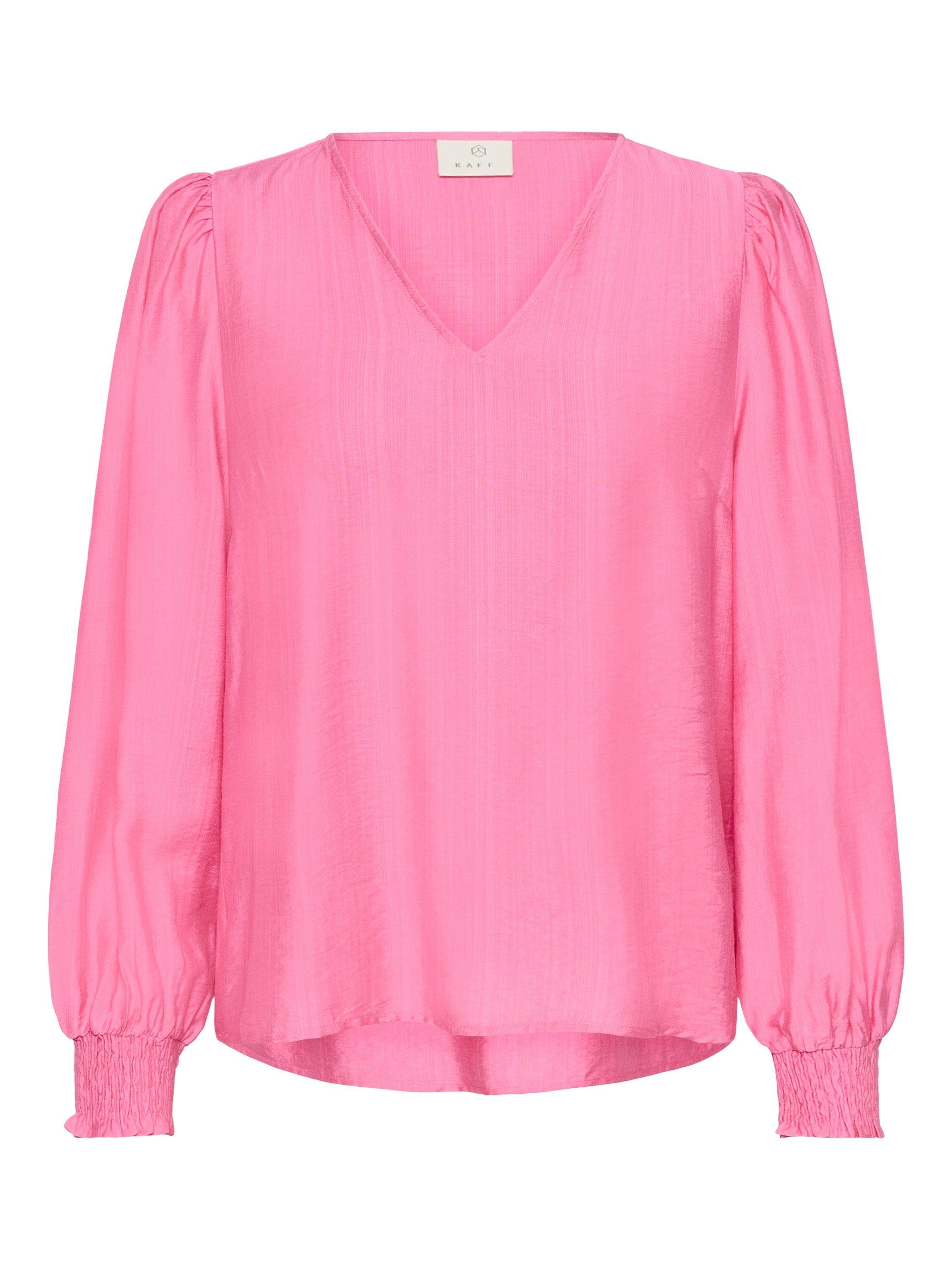 Product image 5 of 6, which shows KAFFE Lufia Long Sleeve V Neck Blouse, Pink Power, 8