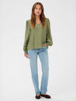 KAFFE Lufia Long Sleeve V Neck Blouse, Dusky Green