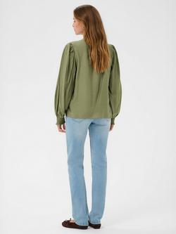 KAFFE Lufia Long Sleeve V Neck Blouse - view 2, Dusky Green