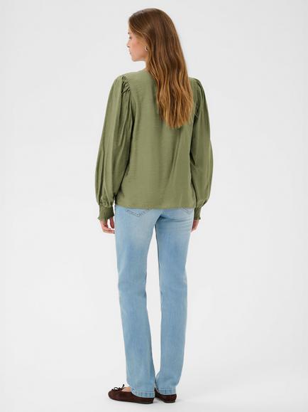KAFFE Lufia Long Sleeve V Neck Blouse - view 2, Dusky Green