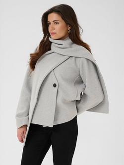 KAFFE Scarlett Scarf Detail Wool Blend Jacket, Light Grey Melange, Light Grey Melange